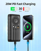 YELOMIN Solar Charger Power Bank 59800mAh, Outdoor Waterproof Battery Pack, 3 Built in Cables & Hand Crank, 6 Outputs, 15W Wireless Charging, Emergency LED Flashlight for Camping Hiking Travel