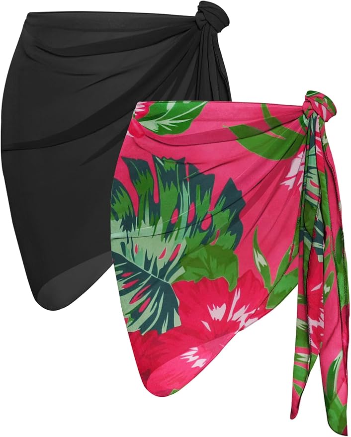 CHICGAL 2 Pieces Women Beach Sarong Bathing Suit Wrap Skirt Sheer Bikini Swimsuit Cover Ups for Swimwear