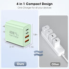 USB C Charger Block, 2 Pack 40W 4-Port iPhone Charger Fast Charging Multiport PD 3.0 & QC 4.0 Double Quick Charge, Compatible with iPhone 17/16/15/14/13/12/11，Pro Max，iPad, Samsung (2, Light Green)