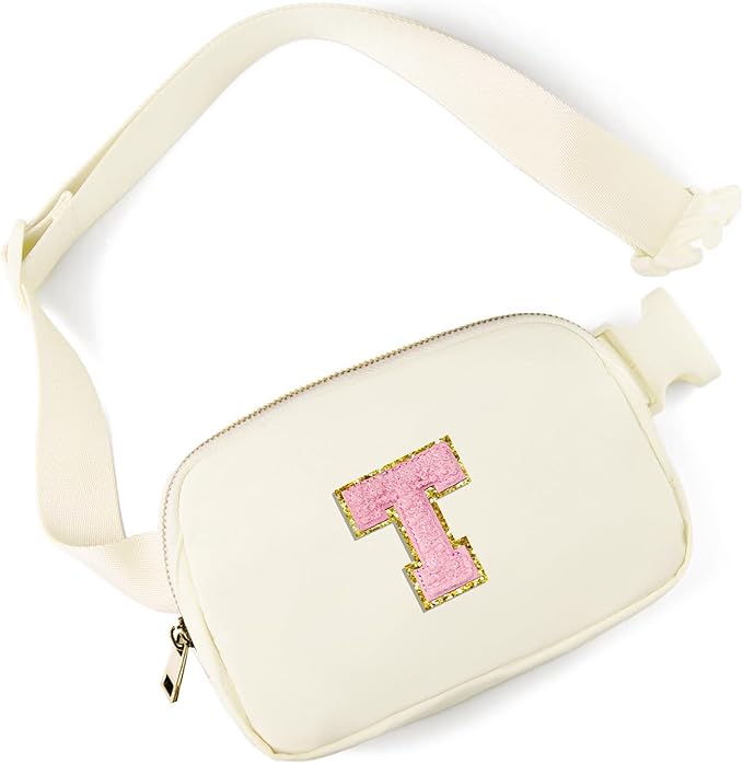 Gitus Personalized Gifts Birthday Gifts for Girls Fanny Pack Cross Body Bags with Initial Letter Preppy Stuff Gifts for Her Girlfriend Wife Sister Friends Mom (Ivory-T)