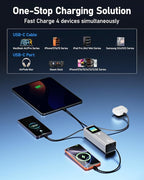 20000mAh Laptop Power Bank 100W with Built-in USB C Cable, Portable Charger Fast Charging, 100W PD Input, External Battery Pack for MacBook Pro/Air, iPhone 17/16/15, iPad, Galaxy S26/S25, Silver Gray