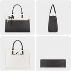MOSISO Laptop Tote Bag for Women, 15.6 inch Waterproof PU Leather Work Bag with Clutch Purse & Bowknot, Large Capacity Handbag Shoulder Computer Bags Work Briefcase for Business Teacher Office, Gray
