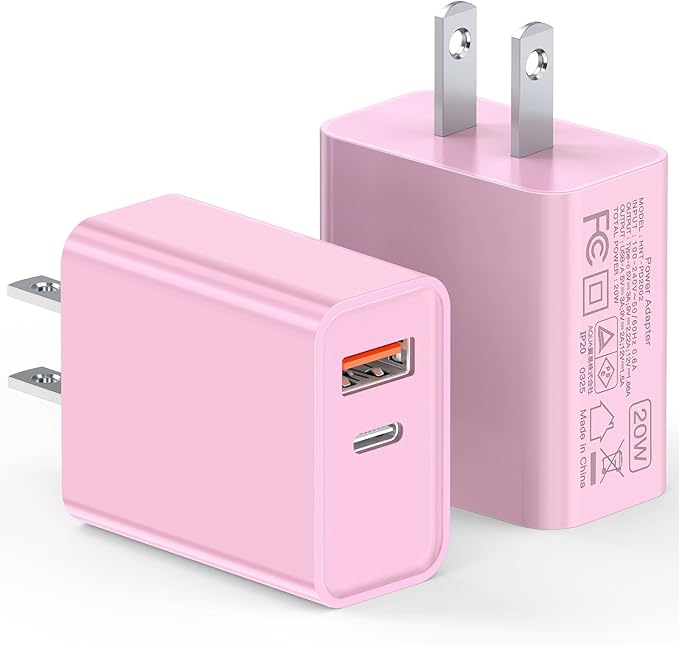 LCGENS USB C Wall Charger Block 20W, 2-Pack Dual Port PD Power Delivery Fast Type C Charging Block Plug Compatible with iPhone 13/14/15/16/17 Pro Max Plus, XS/XR/X,iPad,AirPorts,Galaxy S25/24
