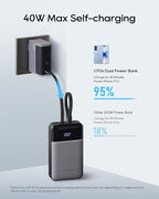 CUKTECH 20,000mAh Power Bank, Built-in USB-C & MFi Lightning Cables, 40W Fast Charging Portable Charger, 4-Port Output External Battery Pack for iPhone 17/16/15/14/13/12 Pro Max, iPad, Samsung S26