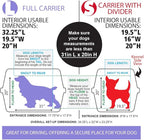 SportPet Airline Compliant 2-Door Large 34.5" Travel Dog Kennel - Durable Plastic Pet Carrier w/Divider, Wheels, & Bowls, Collapsible Indoor/Outdoor Dog Kennel, Dogs up to 28" L & 20" H - Cream/Gray