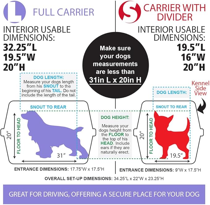 SportPet Airline Compliant 2-Door Large 34.5" Travel Dog Kennel - Durable Plastic Pet Carrier w/Divider, Wheels, & Bowls, Collapsible Indoor/Outdoor Dog Kennel, Dogs up to 28" L & 20" H - Cream/Gray