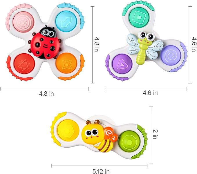 ALASOU 3PCS Pop Suction Cup Spinner Sensory Airplane Travel Toys for 1 Year Old Boy Girl Infant Toddlers|Novelty Spinning Tops 12 18 Months|1 2 Year Old Boy Birthday Gift|Baby Bath Toy Kids Ages 1-3