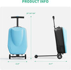 Scooter Hardshell Kids' Luggage, Foldable Carry on Kids Suitcase with Telescopic Handle for Travel, Multifunctional Ride On Lightweight Luggage with Wheels, Light Blue