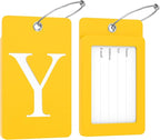 Gostwo 2 Pack Luggage Tags for Suitcases, 26 Initial Letter Travel Luggage Baggage Identification Labels ID Tag Fully Bendable Tags with Stainless Steel Loop (Yellow) (Letter Y)