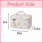 uekeboag Large Travel Quilted Makeup Bag for Women, Floral Cotton Cosmetic Bag, Coquette Aesthetic Floral Toiletry Organizer Bag