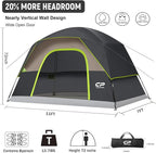 CAMPROS CP Camping Tent 2/4/6 Person, Waterproof Windproof Double Layer Dome Tent, Easy Setup with Large Mesh Windows & Wide Door for Outdoor Camping Backyard