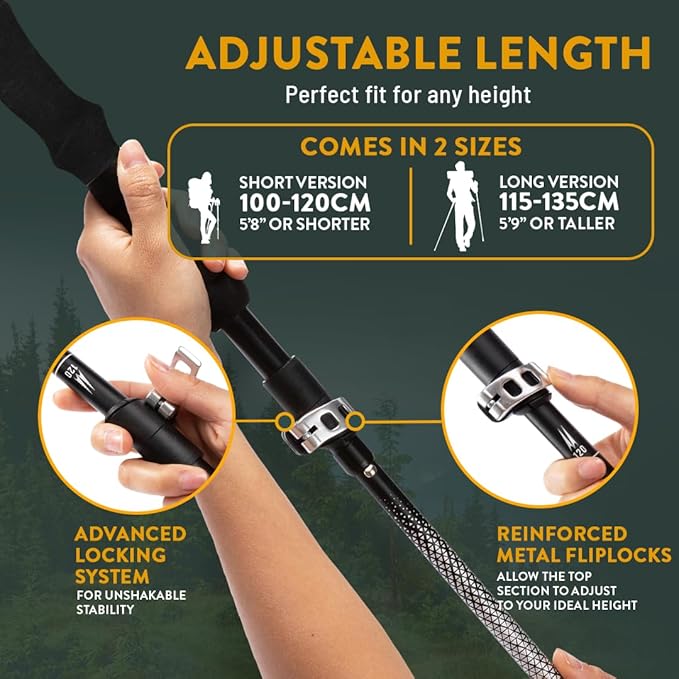Premium Foldable Hiking Poles by USA Brand - Adjustable, Lightweight Trekking Poles Made of Aircraft Aluminum, Metal Locks Cork EVA Grips