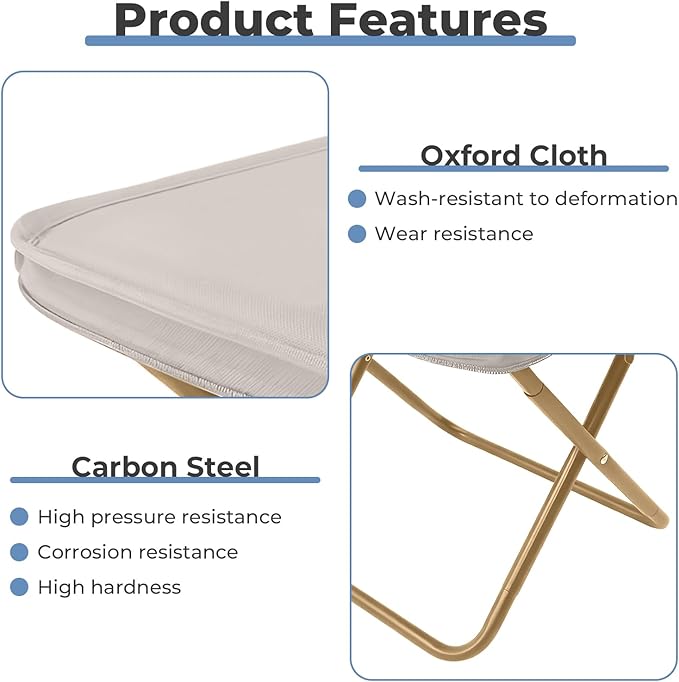 Portable Folding Camping Stool - 1.4Lbs Ultra Lightweight, 220Lbs Heavy Duty, Reinforced Steel Frame, Quick Deploy for Hiking Fishing Camping & Outdoor Events (Beige)