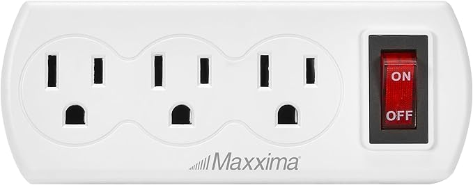 Maxxima 3 Outlet Grounded Wall Plug Adapter with On/Off Switch, Electrical Wall Tap Outlet Splitter, Multi-Plug Extender for Extra Outlet Space, Convenient for Travel - 4 Pack