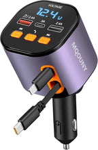 Retractable Car Charger,5 in 1 Fast Cars Phone Charger 90W,Bluetooth 5.3 FM Transmitter Adapter,Handsfree Call,2 Retractable Cables and USB Chargers for iPhone17/ 16/15/14/13/Samsung