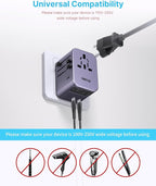 Universal Travel Adapter, VINTAR International Power Adapter with 6A 3 USB C and 2 USB Ports, All in One Travel Essentials Plug Adapter, Worldwide Outlet Converter for Europe UK USA AUS(Type C/G/A/I)