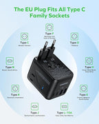 MOMAX 7-in-1 Universal Travel Adapter, GaN 45W iPhone 17 European Travel Plug Adapter, 3 USB-C PD & 2 USB-A QC,2 AC, International Power Adapter for Travel UK EU AUS JP, Travel Essentials