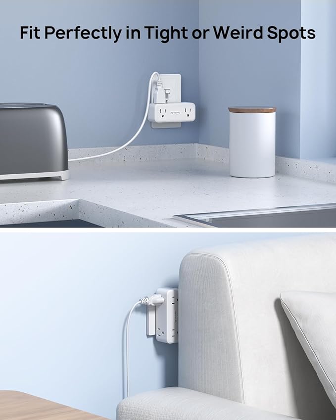 TROND Multi Plug Outlet Extender 2 Pack - 6 AC Outlet Splitter with 360° Rotating Plug, Wall Plug Adapter, 3 Way Multiplug Expander, Swivel Wall Extension Adapter for Bathroom Kitchen Office Travel