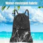 draw string back bag, Large Gym Sports string backpack for men and women with front zipper pocket and inside zipper pocket to keep key or phone(black)