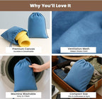 LFH Cotton Rich Shoe Storage Bags with Drawstring, Breathable Reusable Organizer, Perfect For Travel, Dorm, Hotel, College, Gym, Easy to Carry, Machine Washable 12"x17" (Pack of 4) - Sky Blue