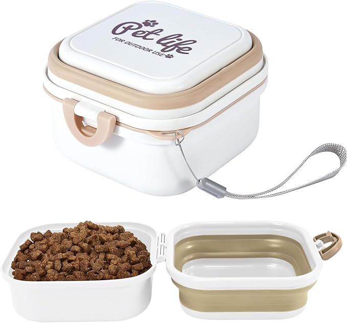 Collapsible Dog Bowls, Travel Food and Water Double Bowl for Cats & Dogs, 2-in-1 Portable BPA-Free Feeding Solution, Perfect for Traveling, Camping & Walking (L/ 100oz)