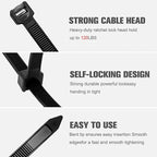 Zip Ties 12 inch ，Heavy Duty Cable Ties with 120 Pounds Tensile Strength，Black Zip Ties，100 Pack, Wire Ties for Indoor and Outdoor Use.