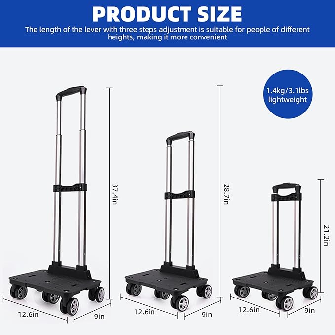 Backpack Trolley, Wheeled Folding Luggage Travel Cart Aluminum -Roller Carrier for Backpack/Schoolbag/Boxes(5 Wheels Detachable)