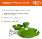 GSI Outdoors Cascadian Table Set I 6-Piece Camping, Backpacking Mess Kit, Plastic BPA Free, Plate, Bowl, Mug, Cup & Cutlery Set