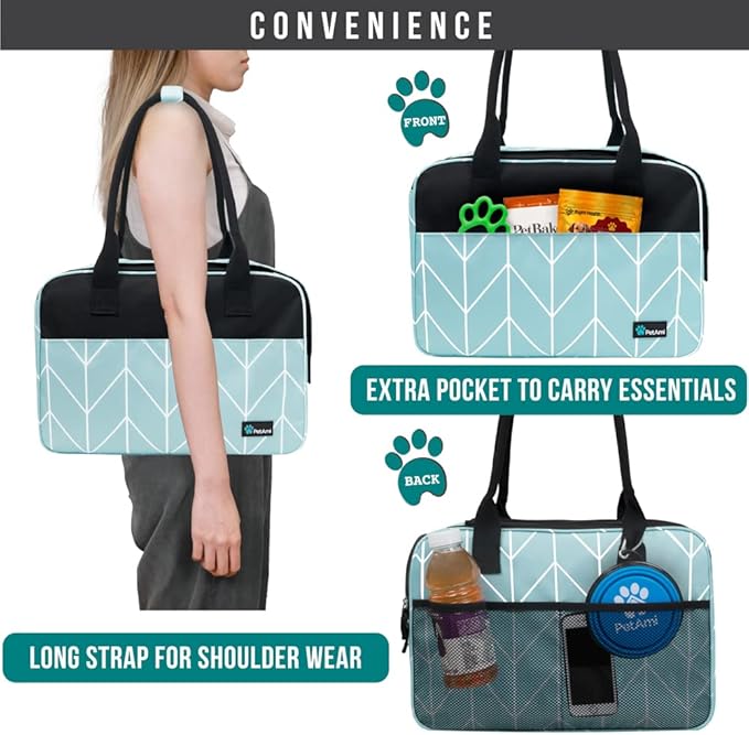 PetAmi Dog Purse Carrier for Small Dogs Cats, TSA Airline Approved Soft-Sided Pet Carrier with Pockets, Ventilated Travel Tote Bag with Bed & Shoulder Strap, Puppy Kitten, Max 12 lbs, Chevron Teal