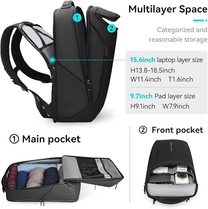 MARK RYDEN Business Backpack for Men, 17.3 Inch Tech Waterproof Laptop Backpack with USB Charging Port, Professional Work Backpack for Travel, Office, College, Commuting, Hiking