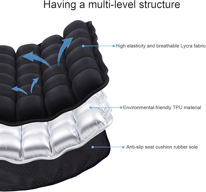 Portable Travel Airplane Seat Cushion, 3D Air Cell Tech with Built-in Pump, Adjustable Firmness Back & Tailbone Support, Ideal for Long Flights, Office, Car, Wheelchair,Great for Soccer Watching
