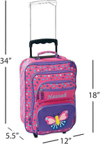 Lillian Vernon Personalized Kids Suitcases for Girls, 5-Pocket 3-D Butterfly Design Rolling Luggage Set, Customizable Travel Carrier on Wheels