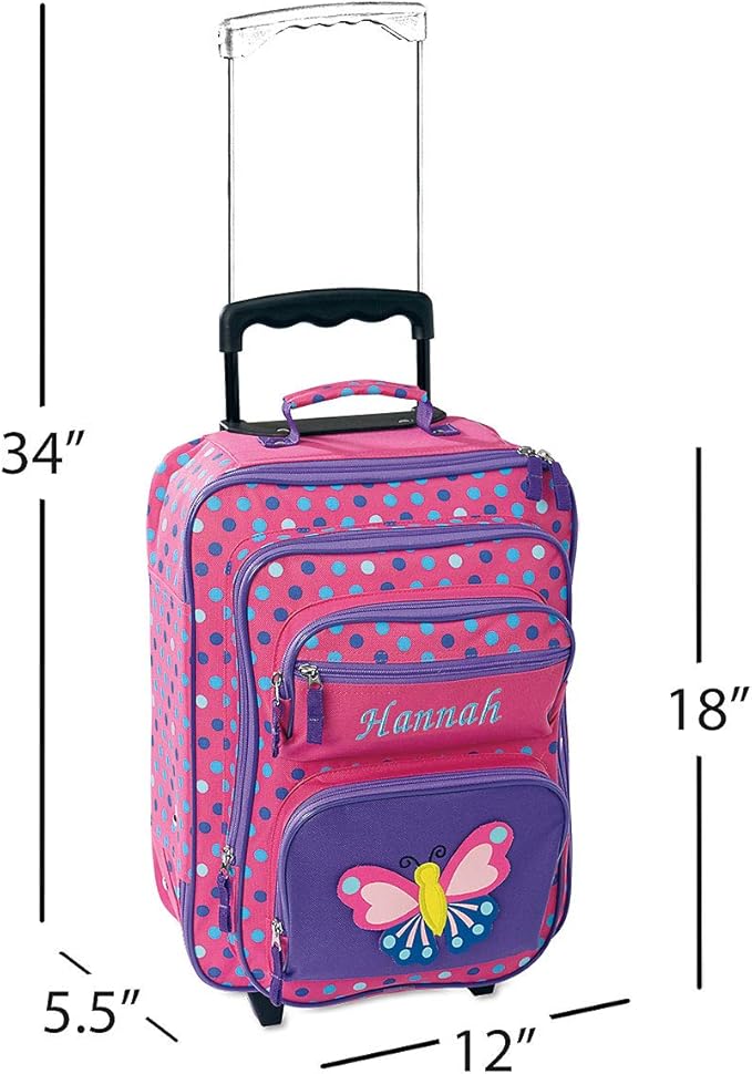 Lillian Vernon Personalized Kids Suitcases for Girls, 5-Pocket 3-D Butterfly Design Rolling Luggage Set, Customizable Travel Carrier on Wheels