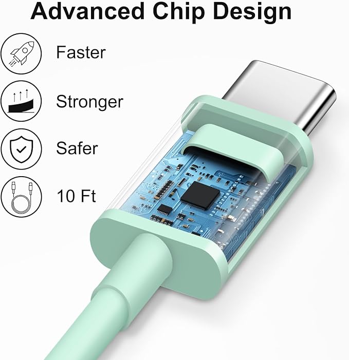 iPhone 17 16 15 Charger Fast Charging 10FT - 20W USB C Charger Block with 10FT Type C to C Cable Compatible with iPhone 17/17 Pro/17 Pro Max/Air/16/16e/15, iPad Pro, iPad Air (Green)