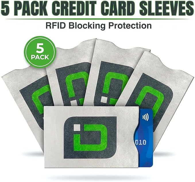 RFID Blocking Credit Card Sleeve Protectors – USA Made Slim Wallet Inserts for Credit Cards, Debit Cards & ID Protection (5, Logo 5 Pack Tyvek)
