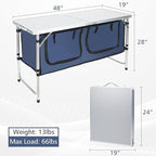 JOUYEK Camping Table, Folding Camping Table with Storage, Portable, Lightweight, 3 Height Adjustable Aluminum Outdoor Table for BBQ, Picnic, Camping, Hiking, Beach, and Indoor, Blue