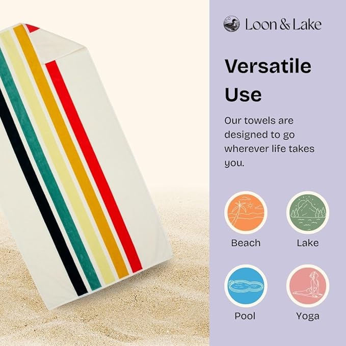 Loon & Lake Luxury Oversized Beach Towels - Retro Stripes| Oversized 40" x 70" | Crafted from 100% Combed Cotton | Ultra Plush & Super Soft | Retro Collection 1969