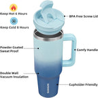 BJPKPK Tumbler With Handle 40 oz Stainless Steel Insulated Tumbler With Lid And Straw For Water Or Ice Coffee,Sky