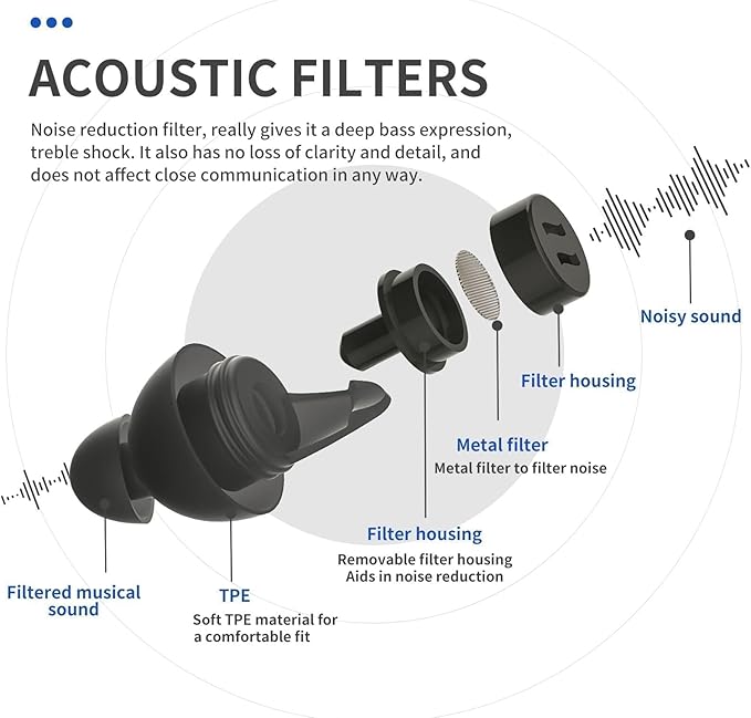 LYSIAN High Fidelity Concert Ear Plugs, 23dB Noise Reduction Musician Earplugs for Concerts, Festivals & Raves, Reusable Soft Earplugs with Aluminum Case, 2 Pairs Black
