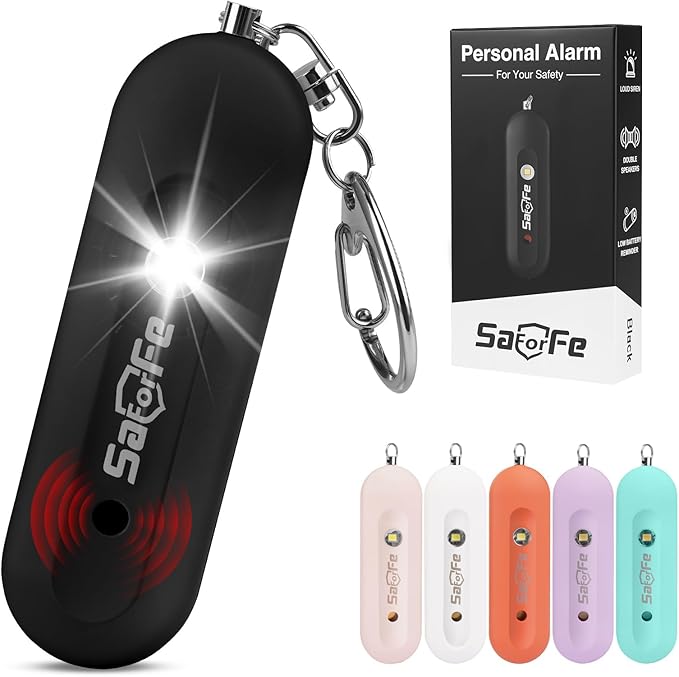 Personal Safety Alarm - Waterproof Rechargeable Security Alarm - 140dB Extra Loud Siren & Strobe Light - Self Defense Keychain - Gift for Women, Teenagers, College Girls, Seniors (Black)