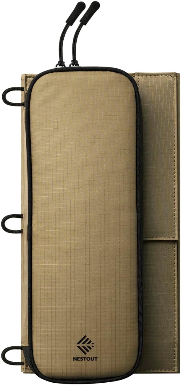 NESTOUT Portable Solar Panel, USB-C and USB-A Ports, 14W Solar Charger for Camping, Water Repellent Ripstop Nylon, Foldable Compact Design, Digital Ammeter, Adjustable Stand, Beige (2 Panel)