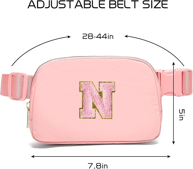 Gitus Belt Bag Fanny Pack Crossbody Bags with Initial Letter Patch Cute Stuff Birthday Gifts for Teenager Girls Trendy Preppy Stuff for Teen Girls Cool Stuff for Teens (Light Pink-N)