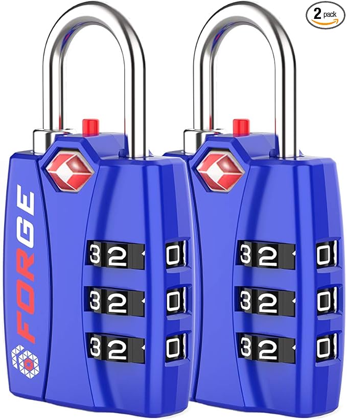 Forge TSA Locks 2 Pack - Open Alert Indicator, Alloy Body and Hardened Steel Shackle with Re-settable 3-Digit Combination