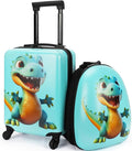emissary Kids Luggage with Wheels, Hardside Toddler Carry On Suitcase Set, Lightweight Rolling Travel Bag for Boys and Girls, Airline Approved Travel Gifts - Blue Dinosaur