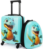 emissary Kids Luggage with Wheels, Hardside Toddler Carry On Suitcase Set, Lightweight Rolling Travel Bag for Boys and Girls, Airline Approved Travel Gifts - Blue Dinosaur