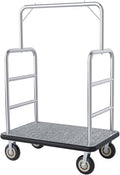 Hotel Luggage Cart Commercial Grade Brushed Stainless Steel, 900LBS Heavy Duty Bellman's Cart with 8" Rubber Wheels & Grey Carpeted Deck Luggage Trolley for Hotels Resorts (Silver, 42"× 26" × 70'')
