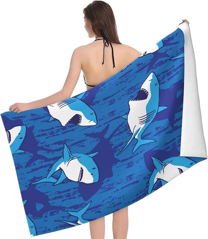 COMFAR Cute Shark Microfiber Beach Towel for Boys, Personalized Beach Towels for Kids, Sand Free Beach Towel Sandproof, Quick Dry Pool Towel 30"x 60"