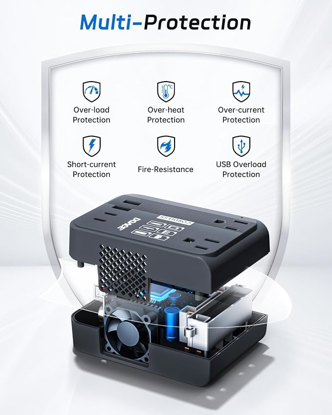 DOACE 220V to 110V Converter 350W Voltage Converter US to Europe for Hair Straightener/Curling Iron Converter for European Travel with 4-Port USB Charging and UK/AU/US/EU Worldwide Plug Adapter