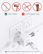 US to UK Plug Adapter 3 Pack, Addtam Type G Travel Plug with 3 Outlets 3 USB Ports(2 USB C), UK Power Adaptor for USA to England London British Ireland Scotland Dubai Hong Kong Kenya