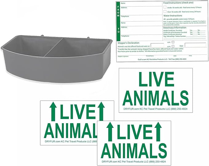 Kennel Travel Kit for Pets - Hook-On Dish & Live Animal Labels (Small)